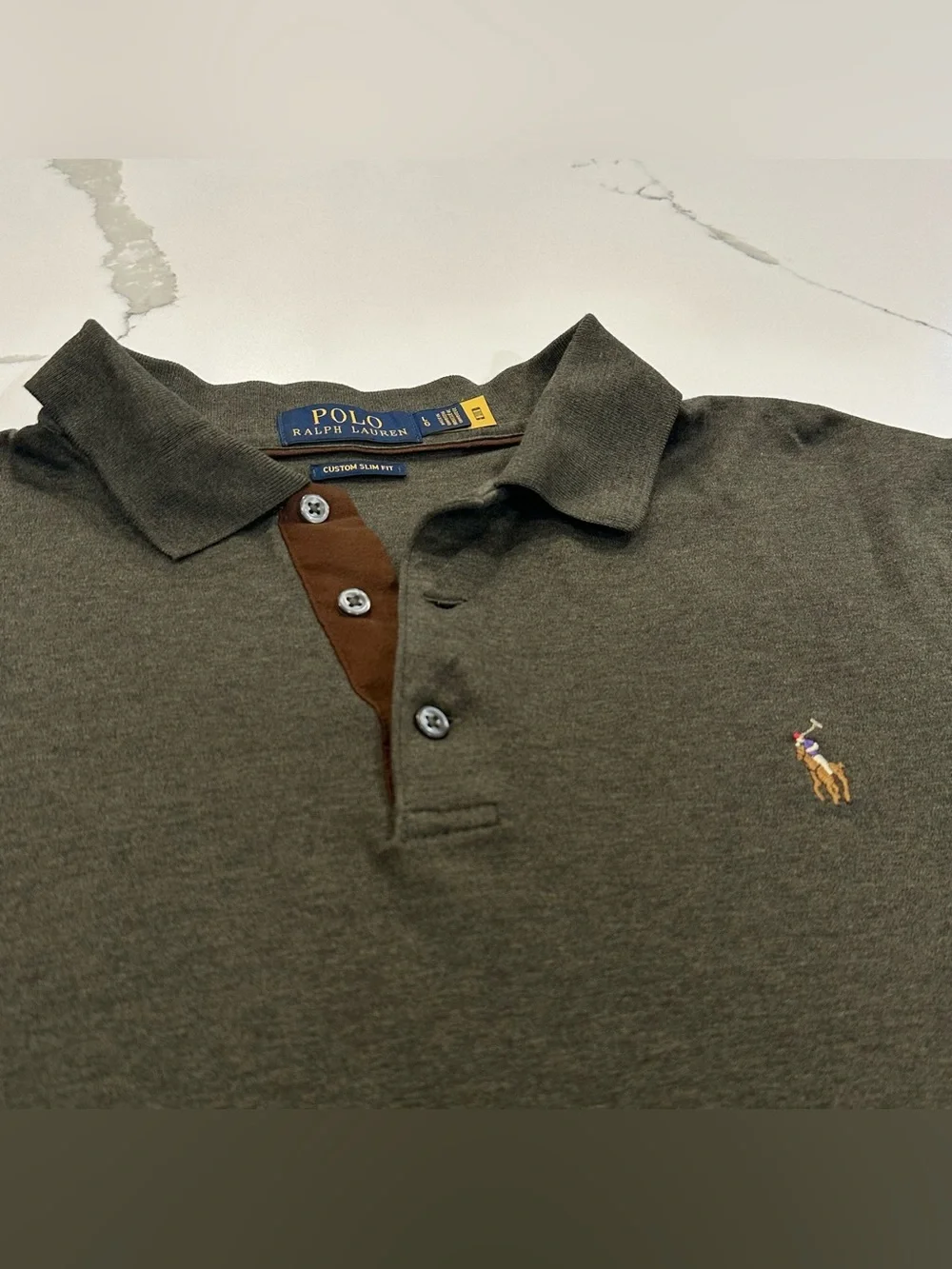 Polo Ralph Lauren Mens Custom Slim Shirt L Green Suede Placket Preppy Old Money